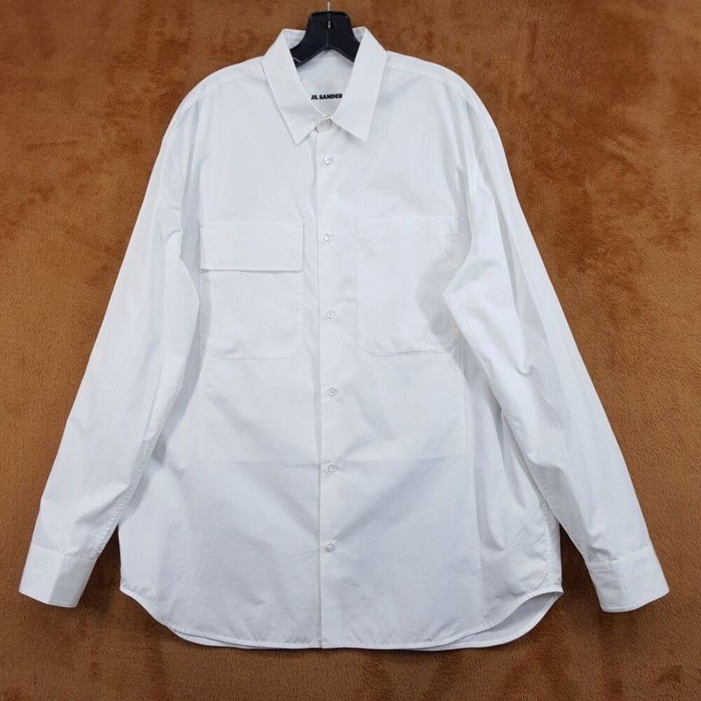 JIL SANDER Shirt Mens Size 42 White Poplin Button Up Double Chest Pocket $890
